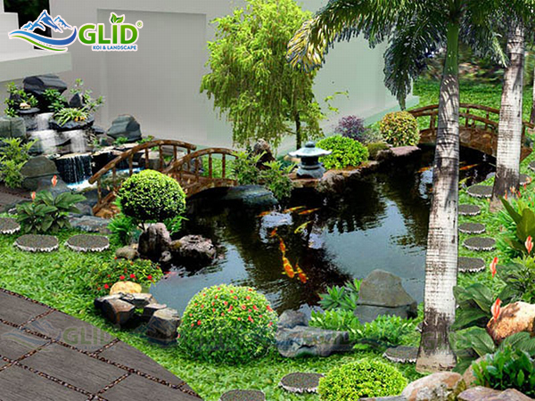 Thiết kế cảnh quan sân vườn biệt thự có hồ cá koi mini